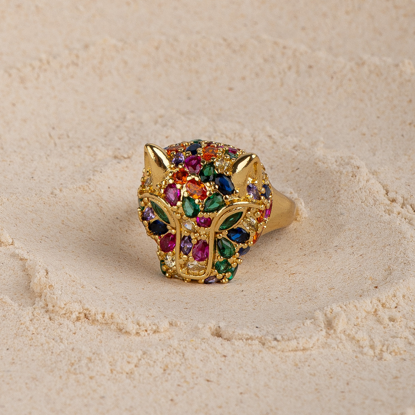 Studded Panther Adjustable Ring