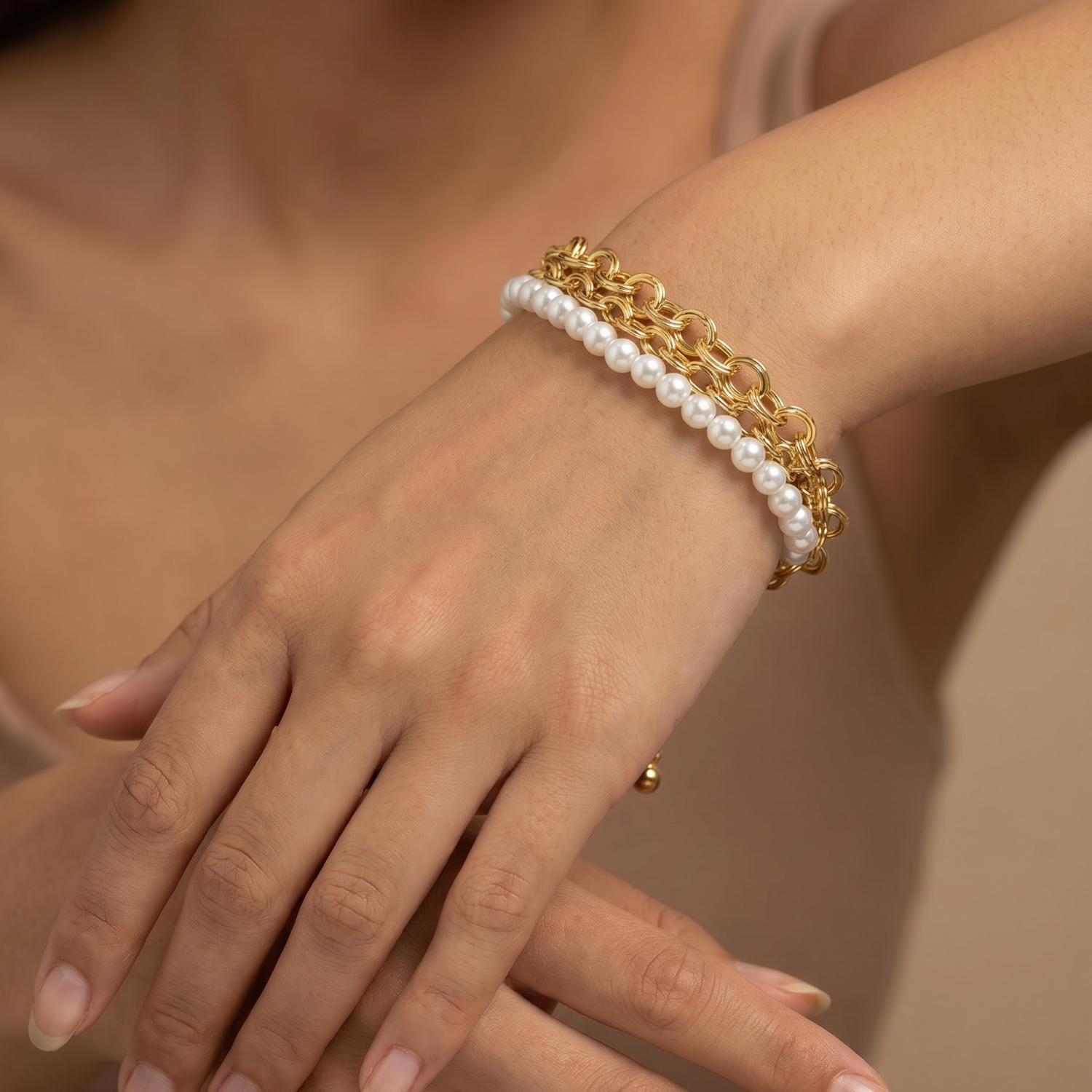 Pearl and Chain Bracelet Stack