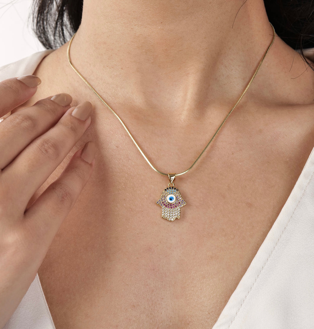 Nazar Studded Hamsa Pendant with Necklace – photo 1