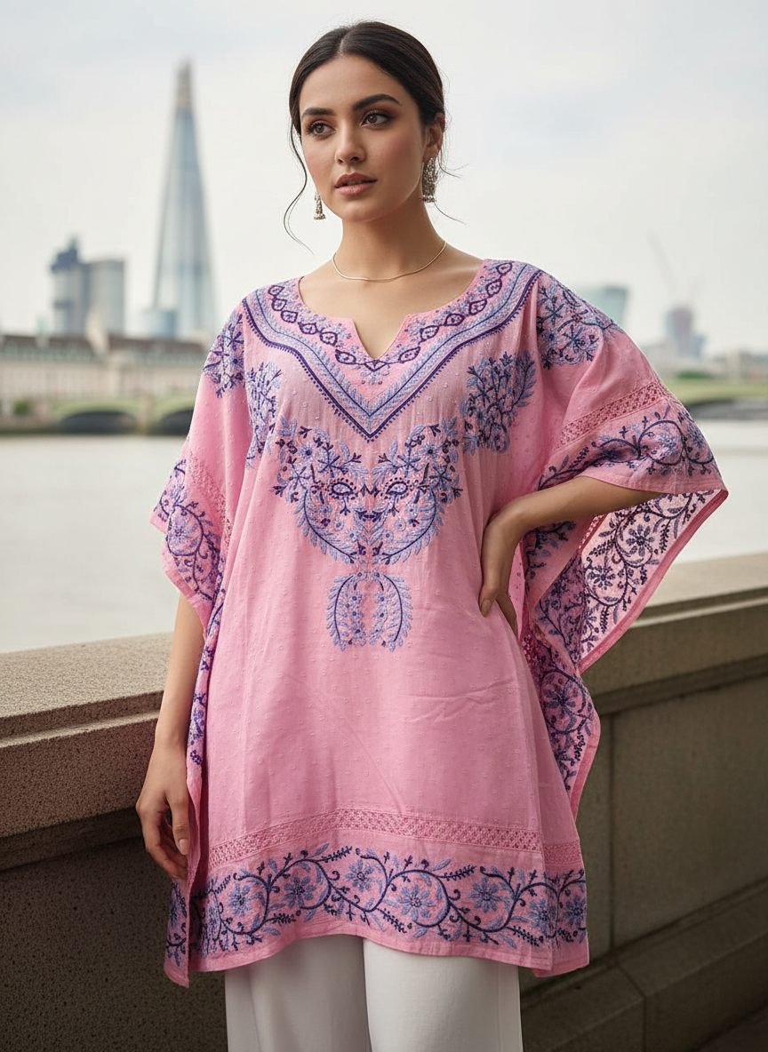 Artisan Bloom Swiss Dot Kaftan Top