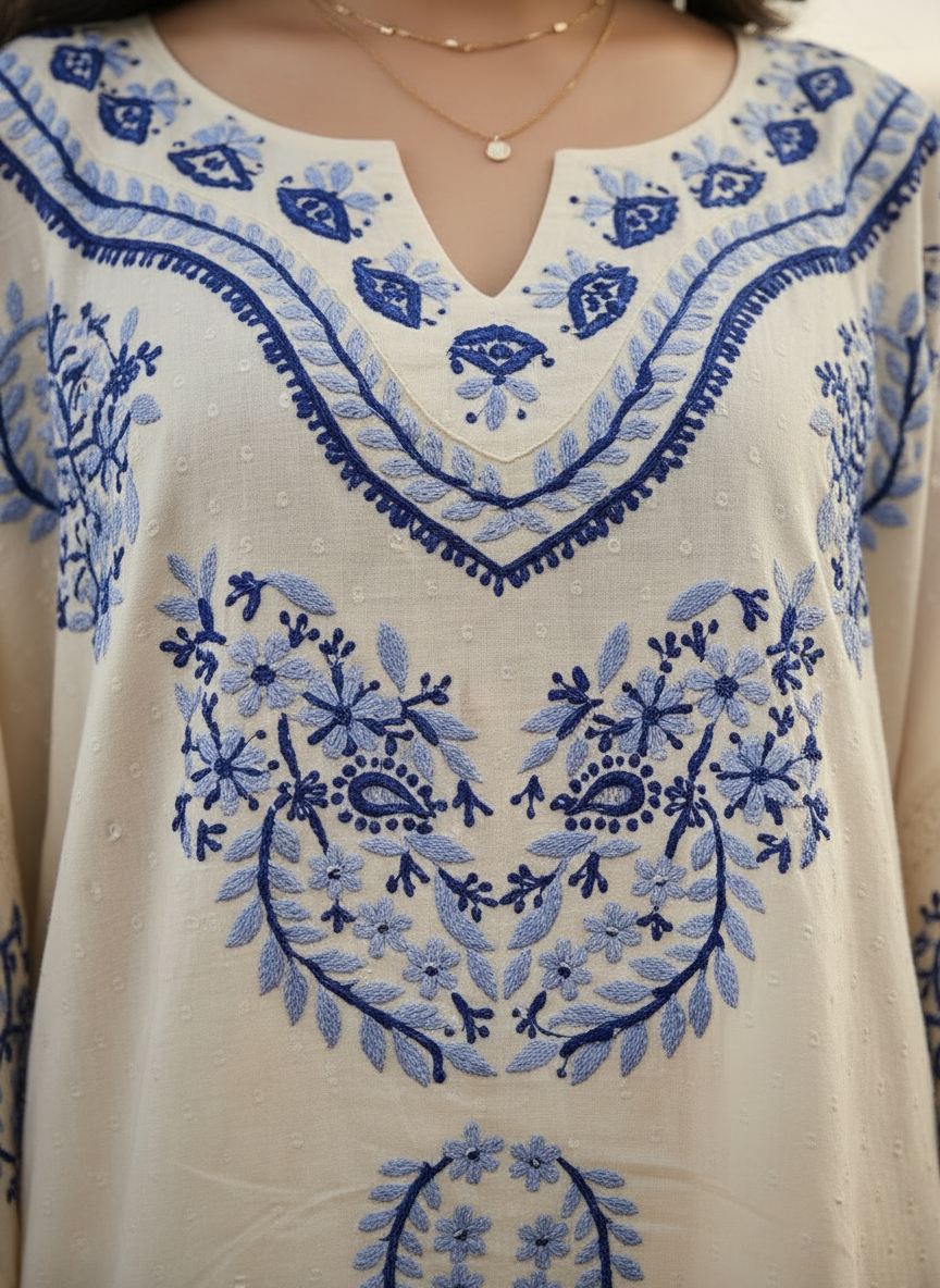 Artisan Bloom Swiss Dot Kaftan Top