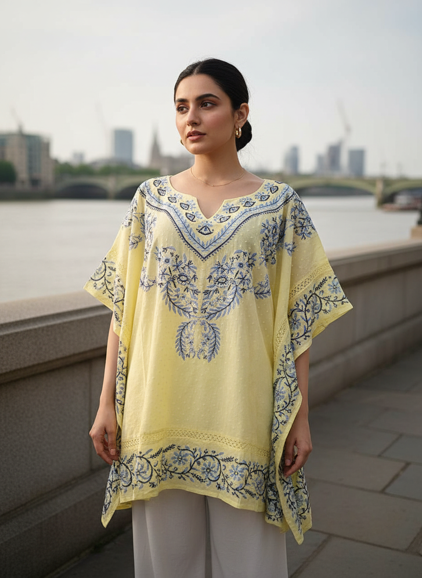 Artisan Bloom Swiss Dot Kaftan Top