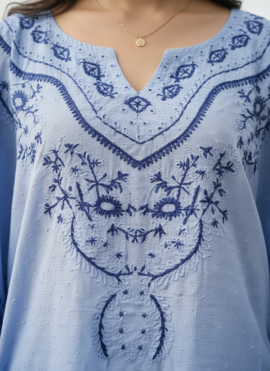 Artisan Bloom Swiss Dot Kaftan Top