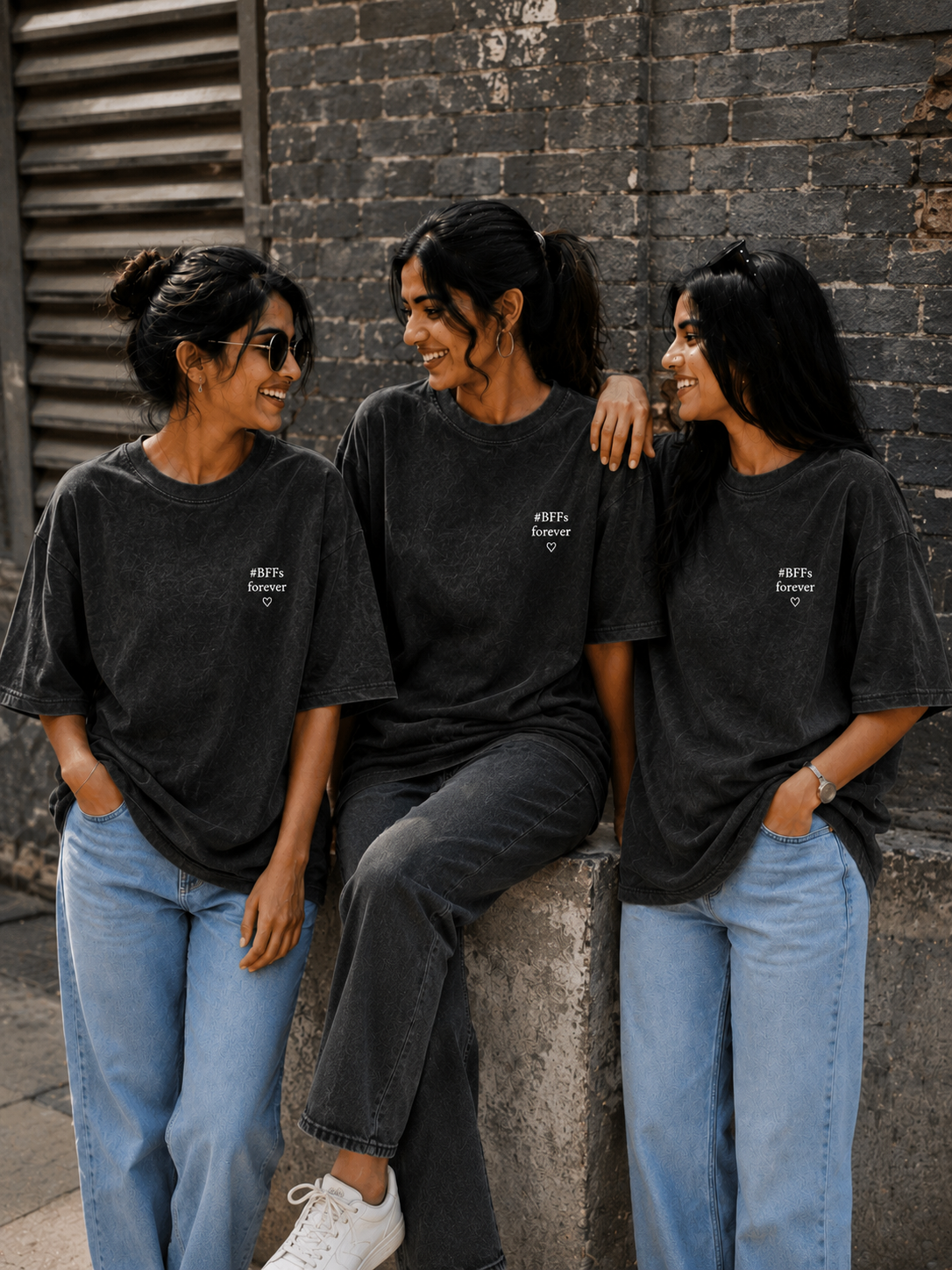 #BFFs Forever Women's Matching T-Shirts – Oversized, Acid Washed, front view