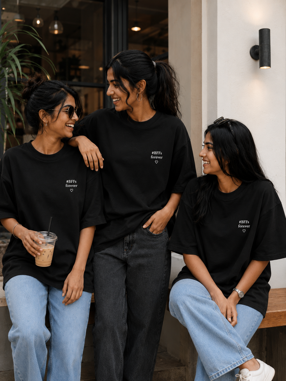 #BFFs Forever Women's Matching T-Shirts – Oversized, Black, front view