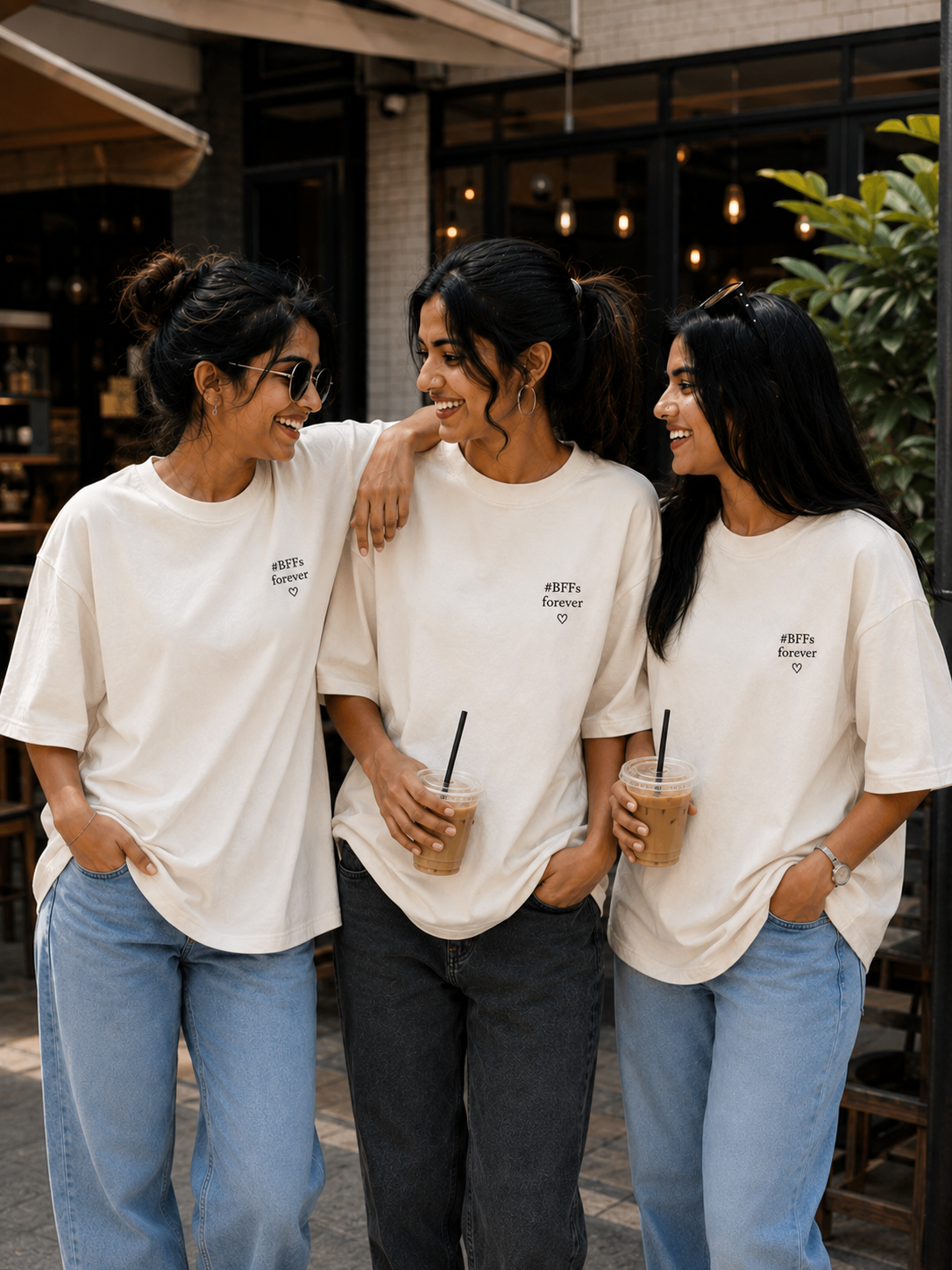 #BFFs Forever Women's Matching T-Shirts – Oversized, Off White, front view