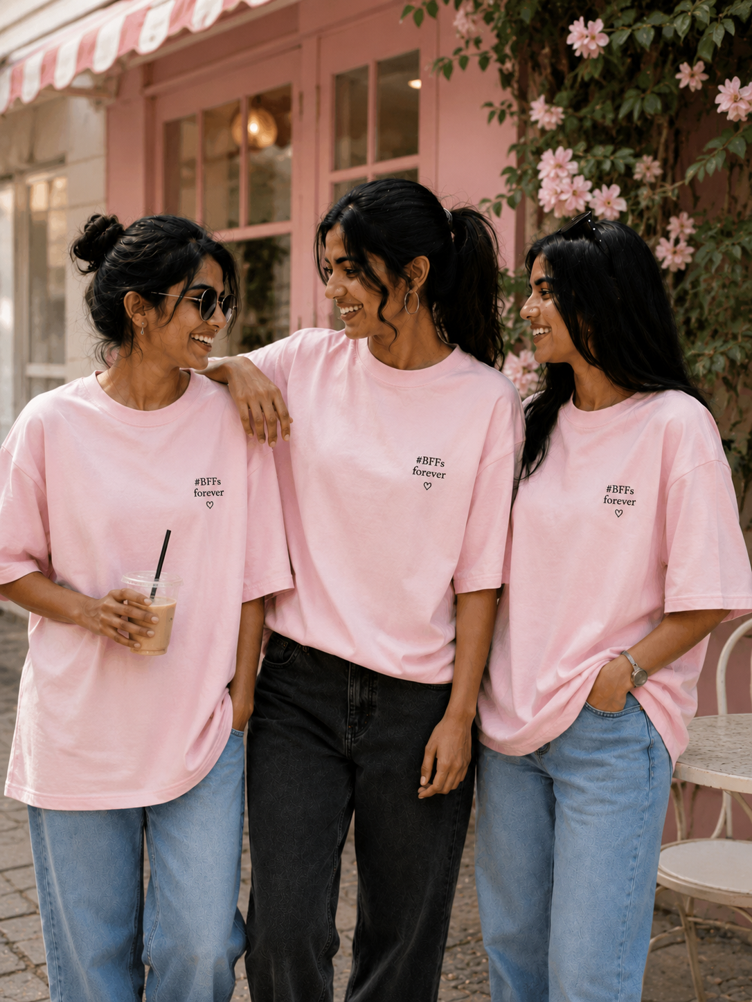 #BFFs Forever Women's Matching T-Shirts – Oversized, Baby Pink, front view