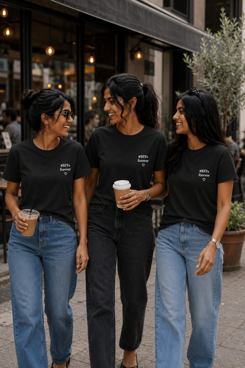 #BFFs Forever Women's Matching T-Shirts – Regular Fit, Black, shown on 2 friends, front view