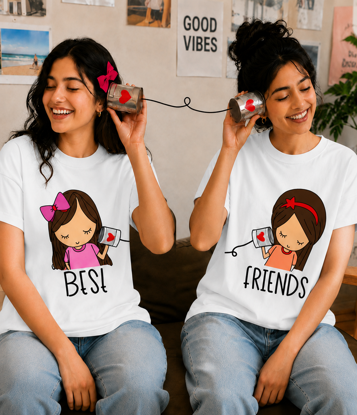Best Friends Forever & Always Women's Matching T-Shirts – Regular Fit, White, shown on 2 friends