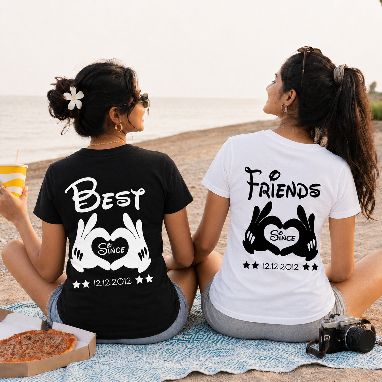 Best Friends Since Personalised Unisex Matching T-Shirts – Regular Fit, Black & White, back view