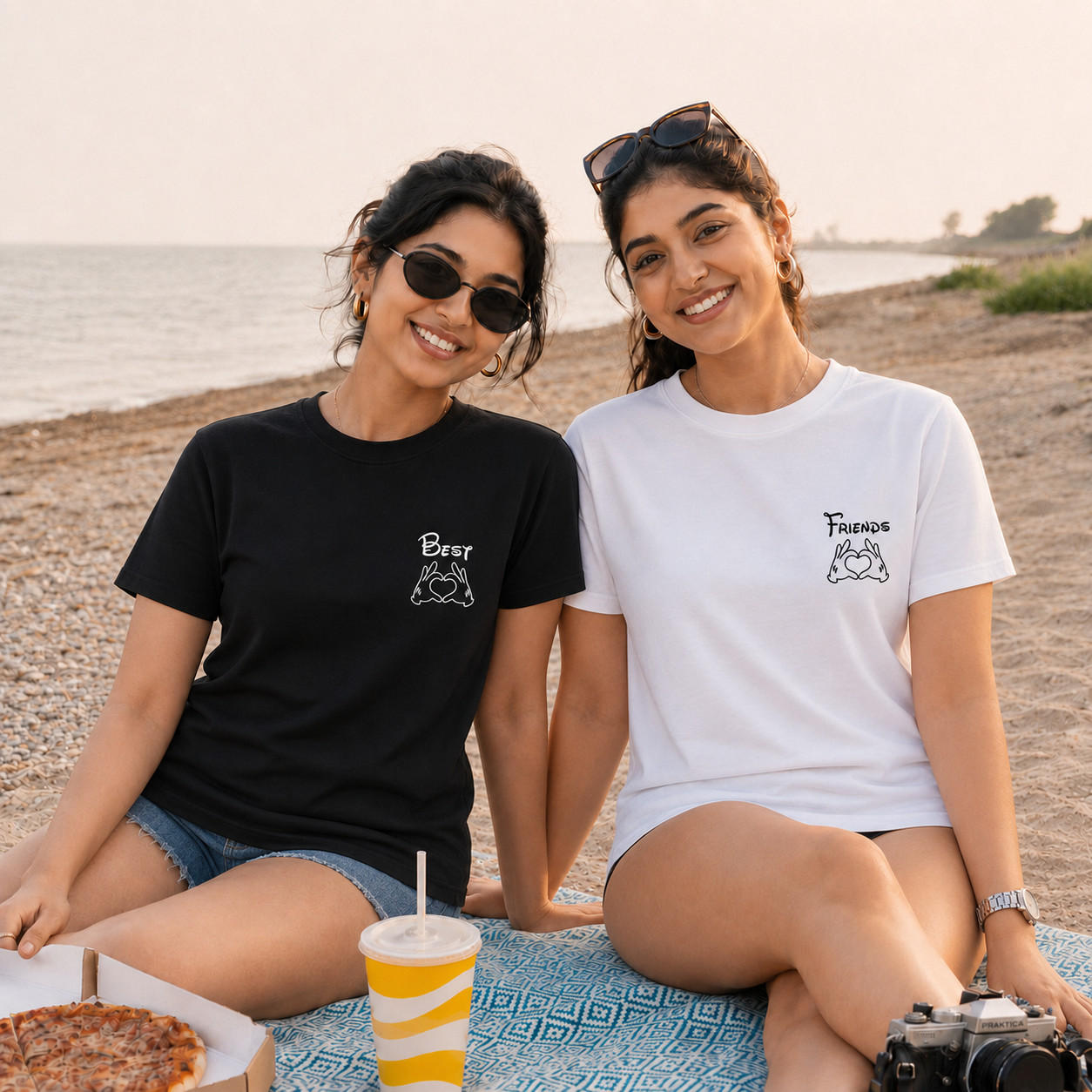 Best Friends Since Personalised Unisex Matching T-Shirts – Regular Fit, Black & White, front view
