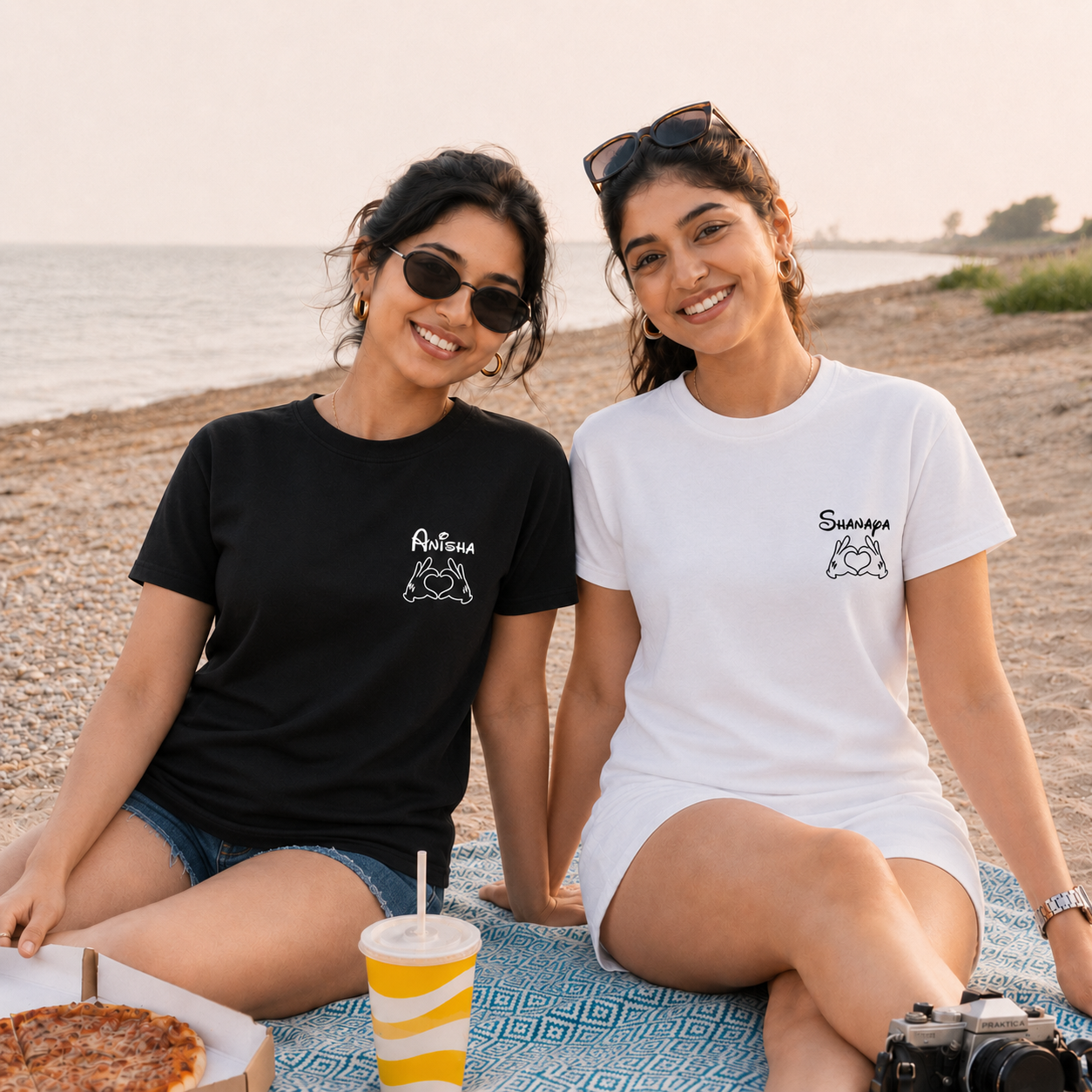 Best Friends Since Personalised Unisex Matching T-Shirts – Regular Fit, Black & White, front view