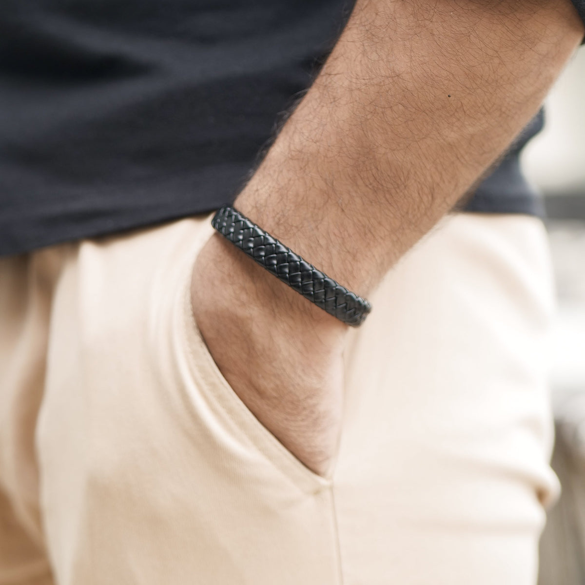 Black Leather Bracelet for Men – photo 3