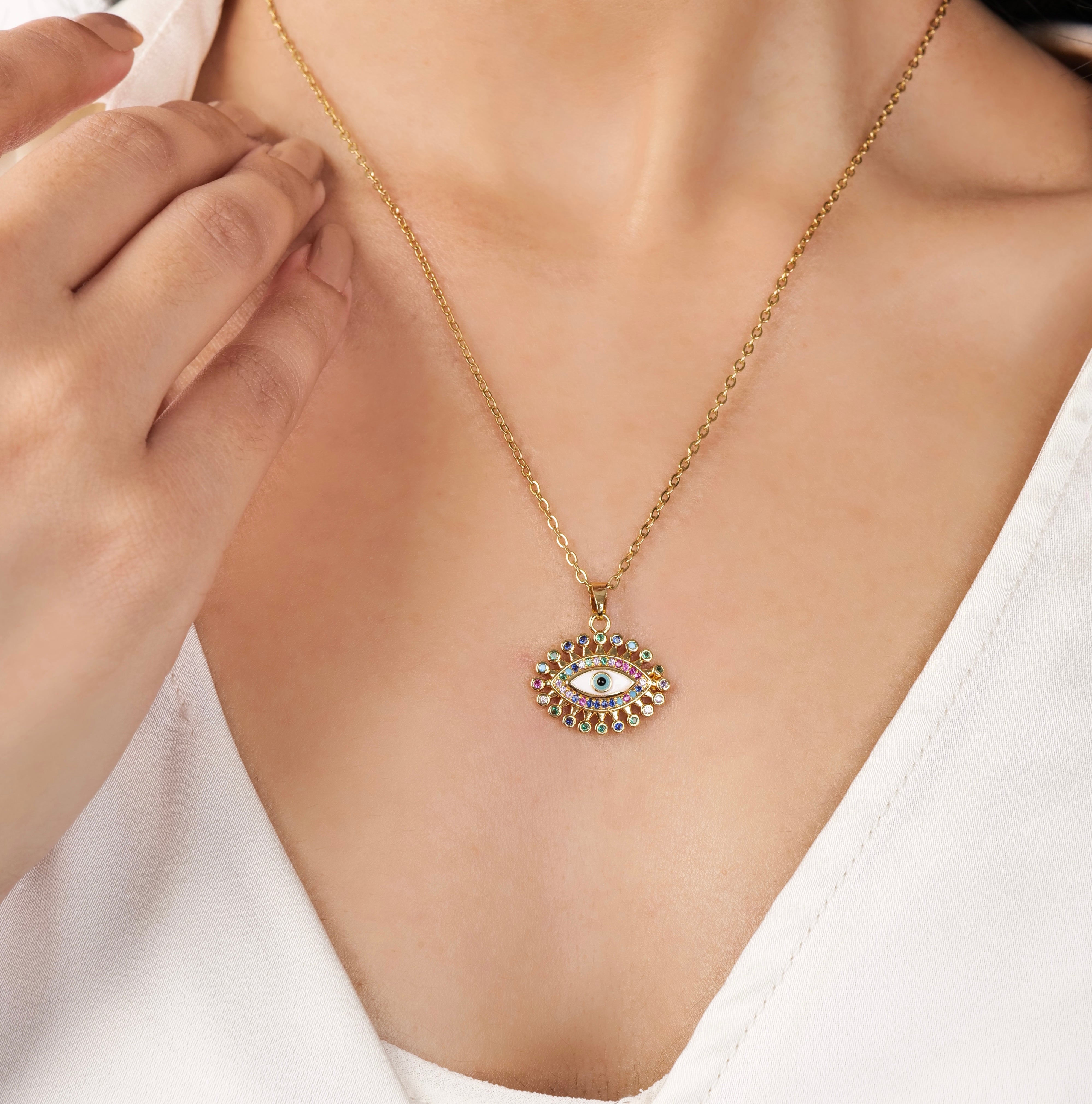 Vintage Multistone Evil Eye Pendant with Necklace