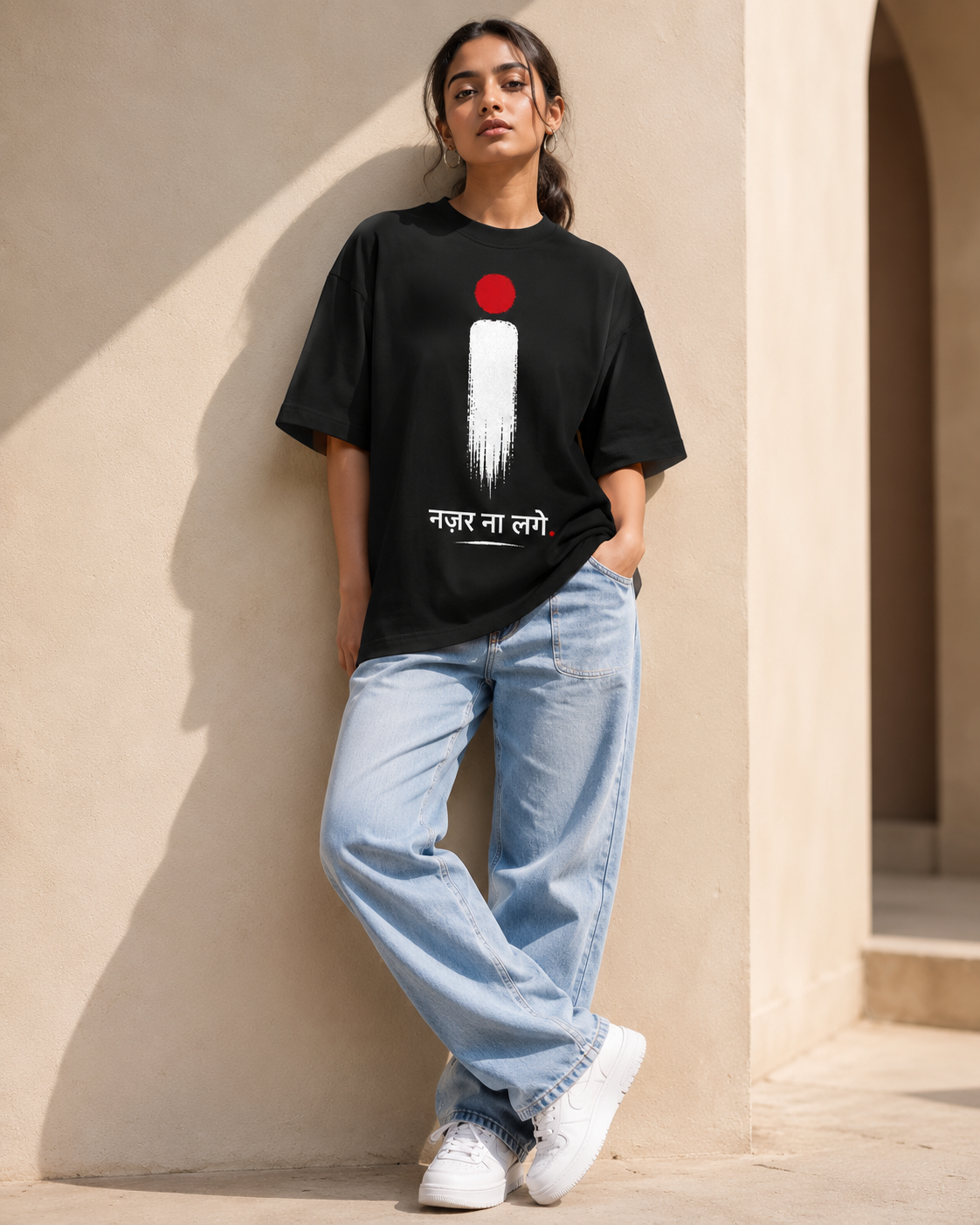 Nazar Batti On Oversized T-Shirt - Black - Front/model