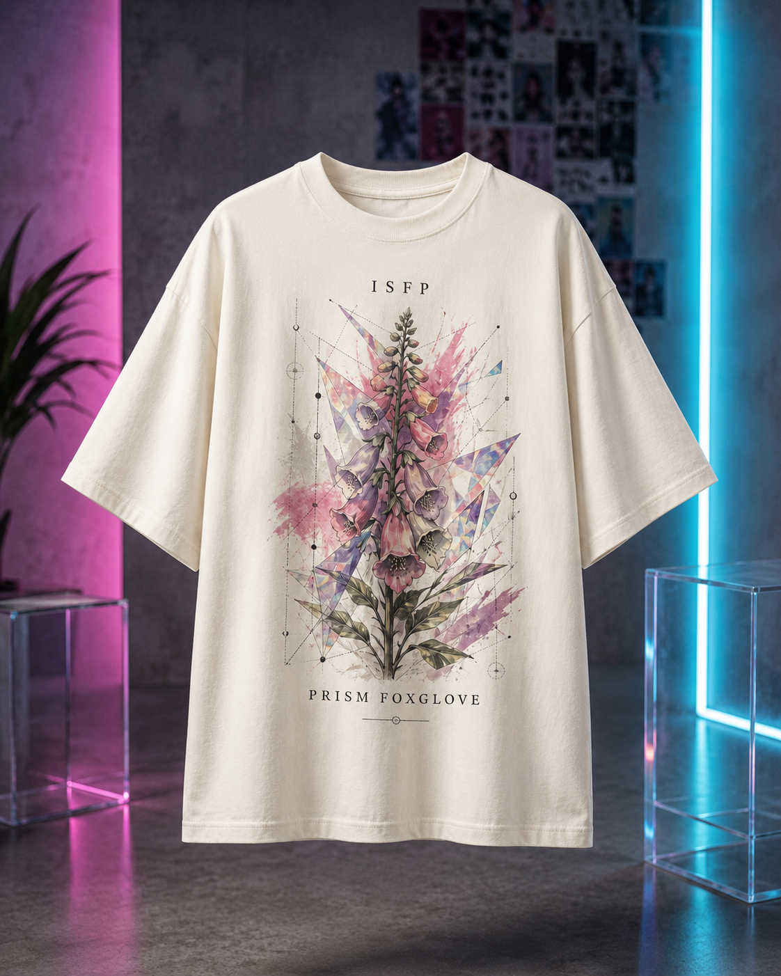 ISFP Prism Foxglove flat product view in Off White - oversized 240 GSM French Terry t-shirt