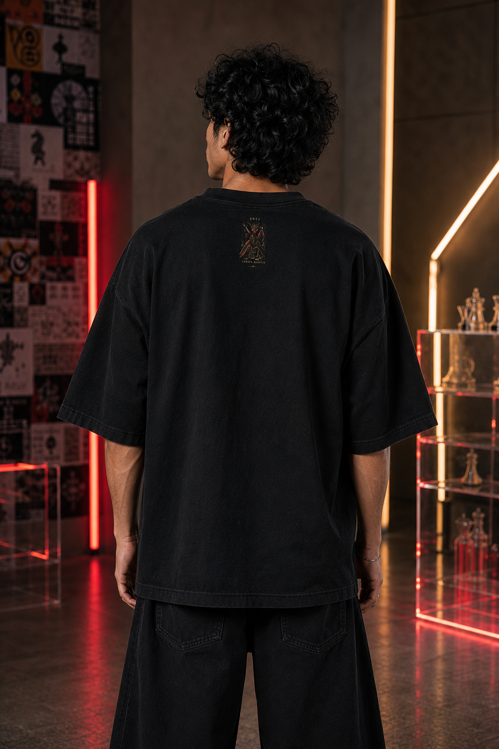 ENTJ Crown Mantis back detail view in Black - oversized 240 GSM French Terry t-shirt