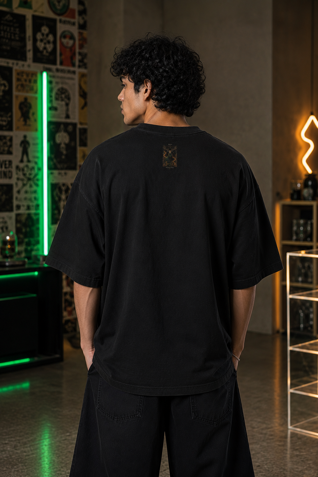 ENFJ Halo Stag artwork close-up in Black - oversized 240 GSM French Terry t-shirt