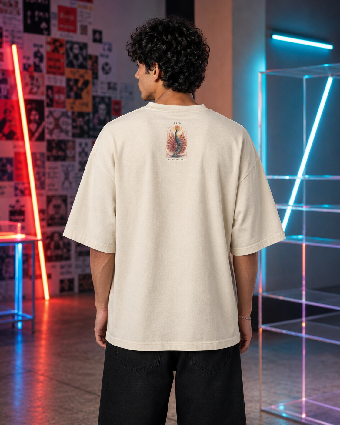 ESFP Solar Peacock back detail view in Off White - oversized 240 GSM French Terry t-shirt