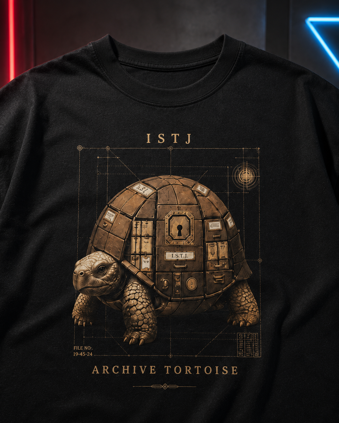 ISTJ Archive Tortoise artwork close-up in Black - oversized 240 GSM French Terry t-shirt