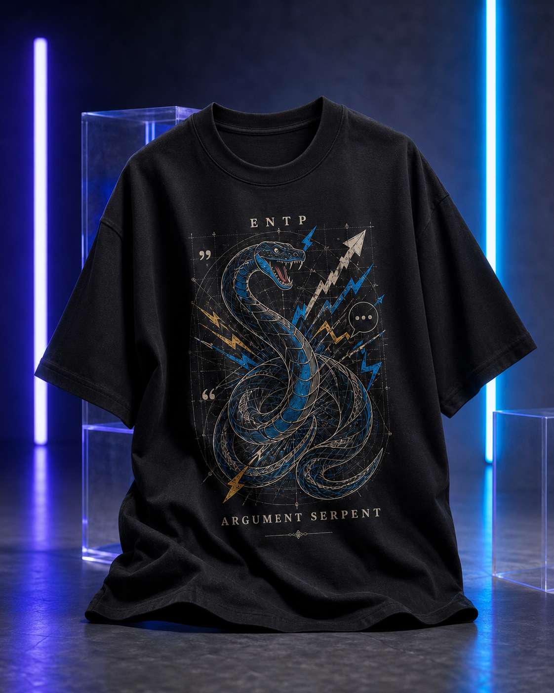 ENTP Argument Serpent flat product view in Black - oversized 240 GSM French Terry t-shirt
