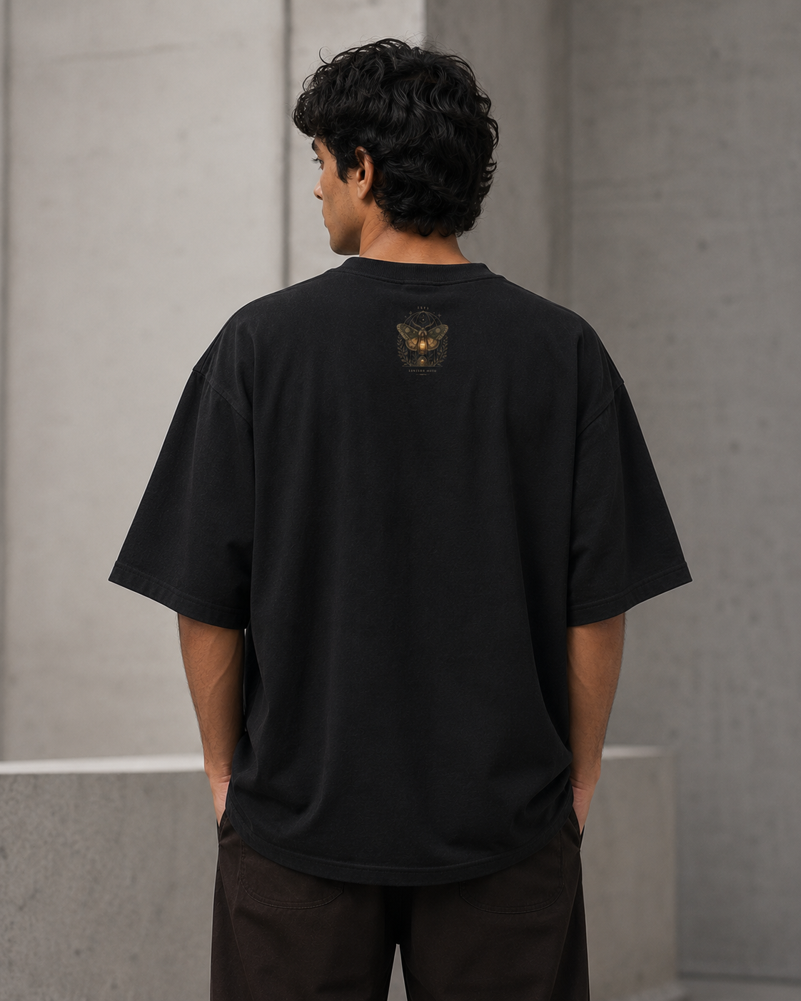 ISFJ Lantern Moth back detail view in Black - oversized 240 GSM French Terry t-shirt
