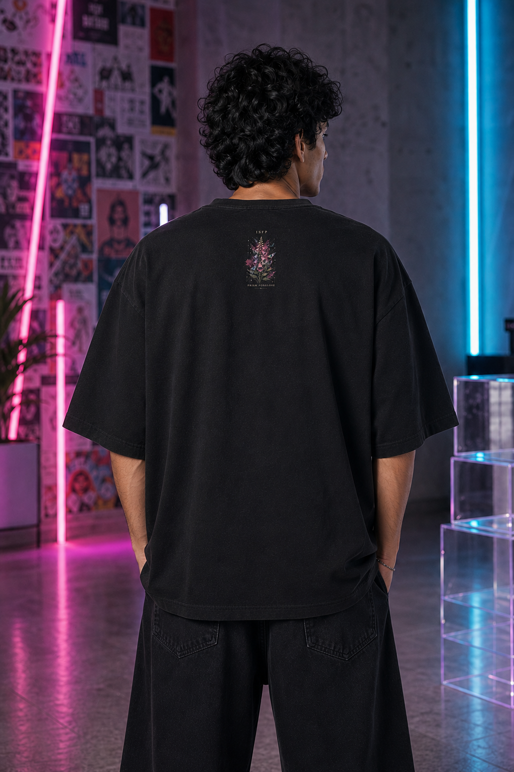 ISFP Prism Foxglove back detail view in Black - oversized 240 GSM French Terry t-shirt