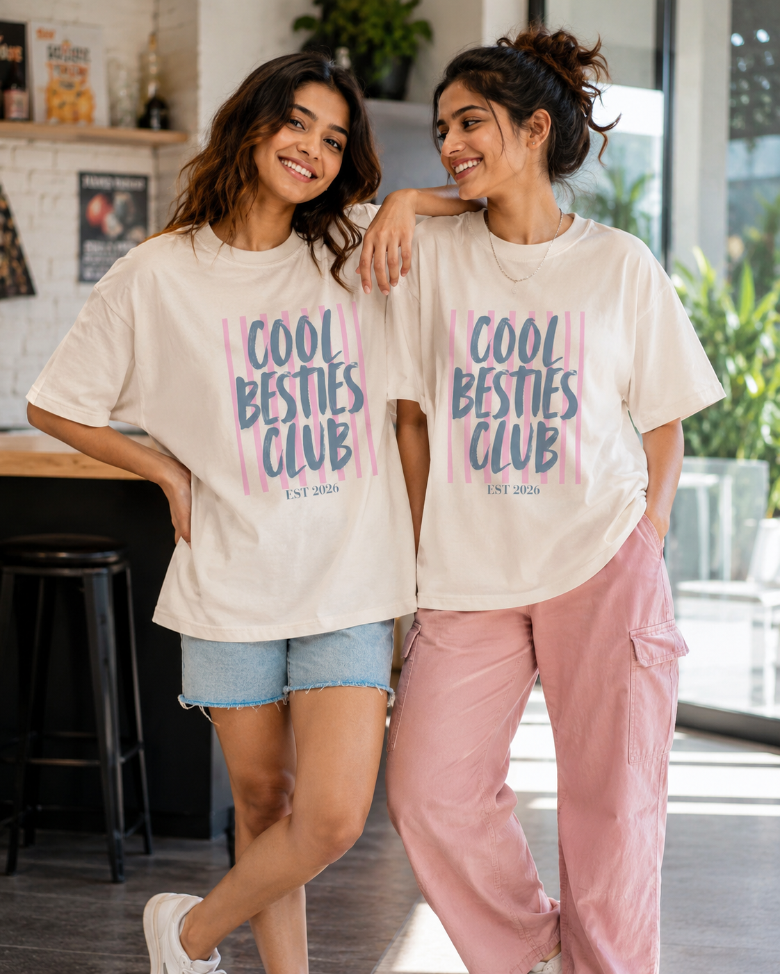 Cool Besties Club Unisex Matching T-Shirts – Cool Besties CLub Oversized Off white