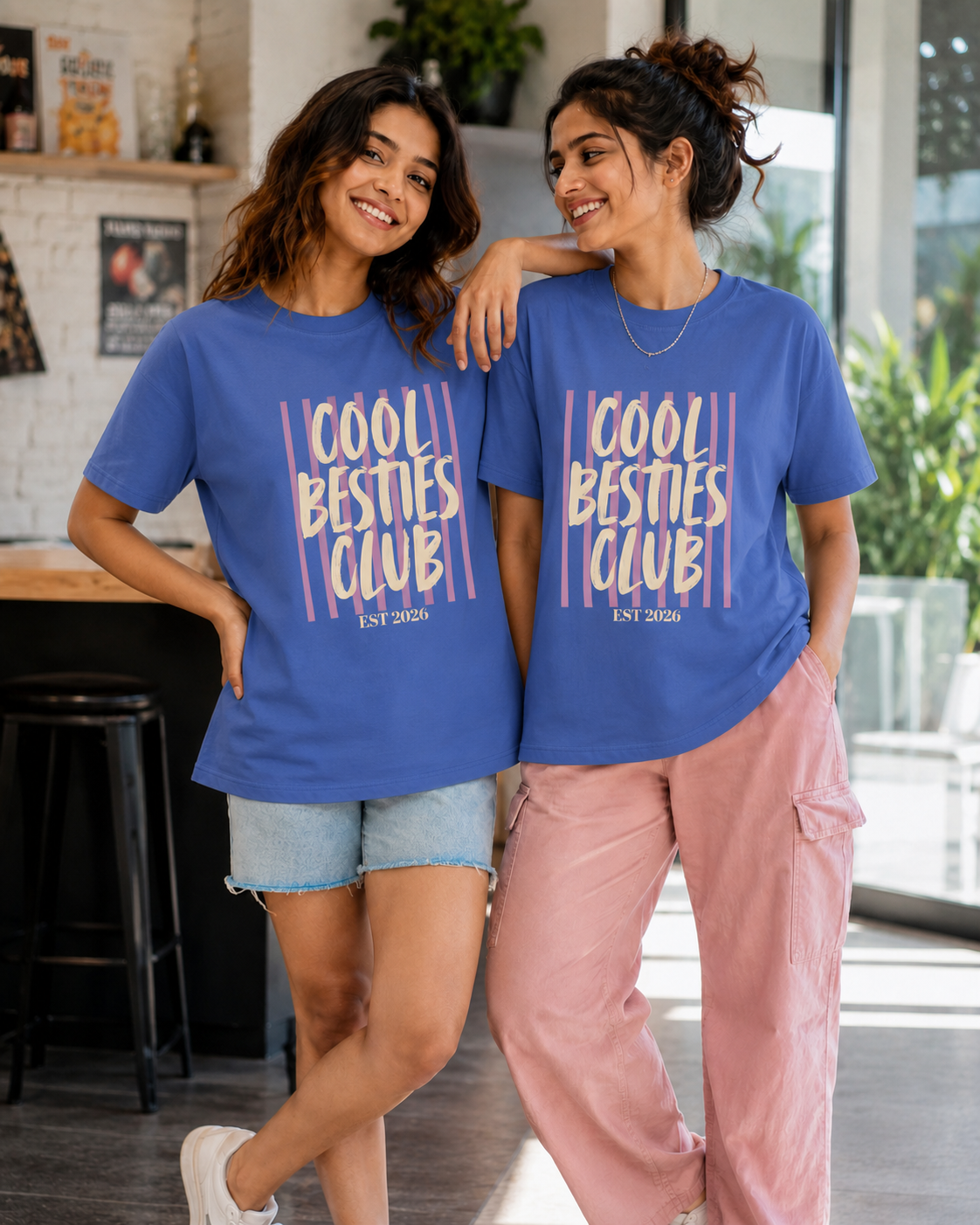 Cool Besties Club Unisex Matching T-Shirts – Cool Besties CLub Oversized Off white Blue