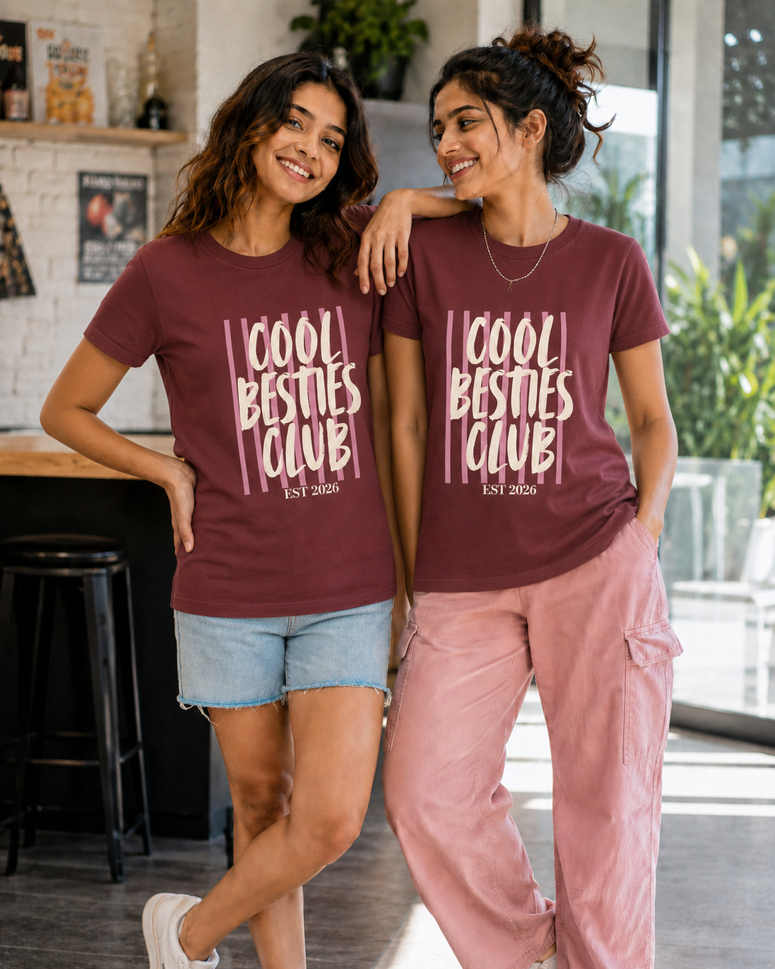 Cool Besties Club Unisex Matching T-Shirts – Cool Besties CLub Oversized Off white Maroon
