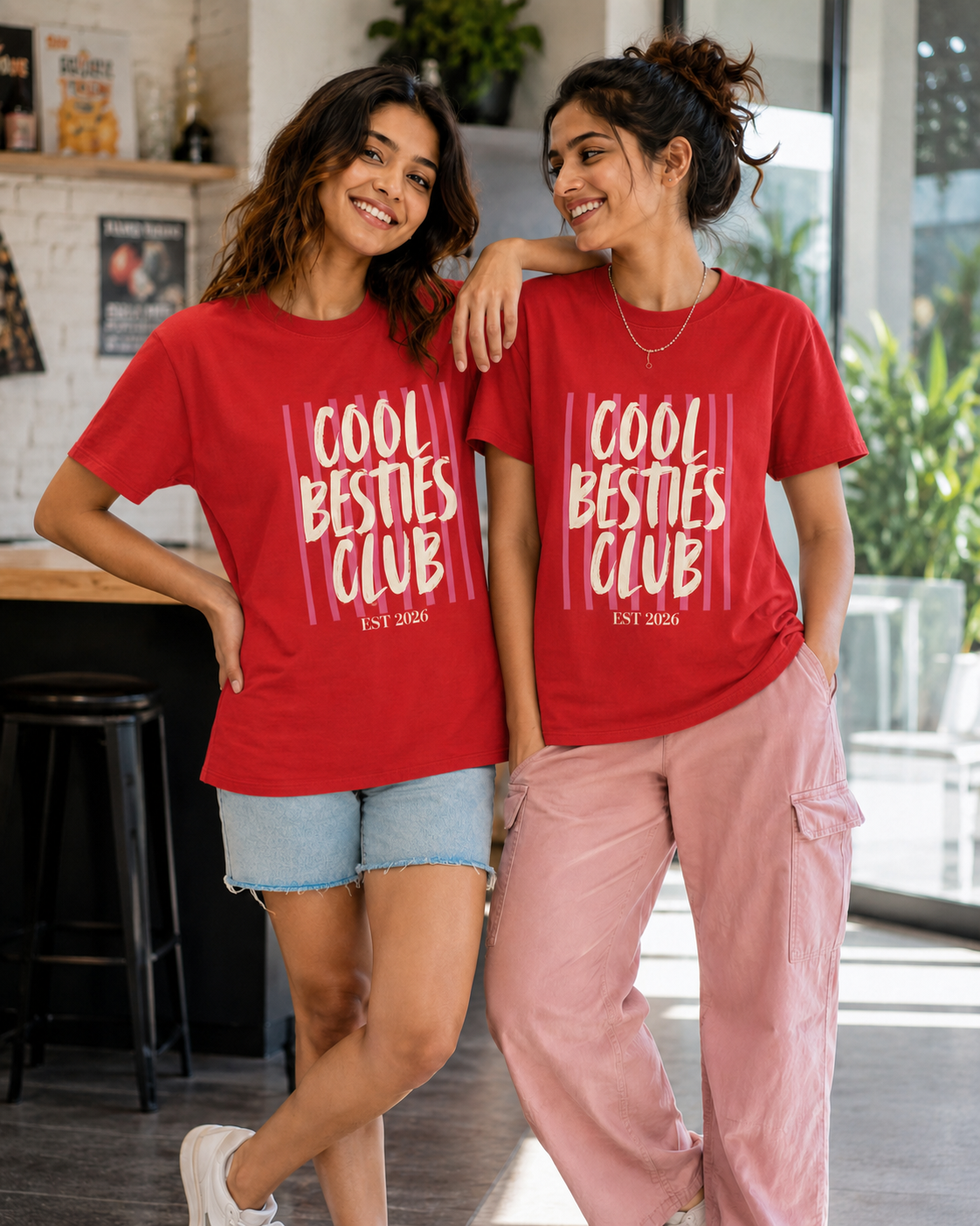 Cool Besties Club Unisex Matching T-Shirts – Cool Besties CLub Oversized Off white Red