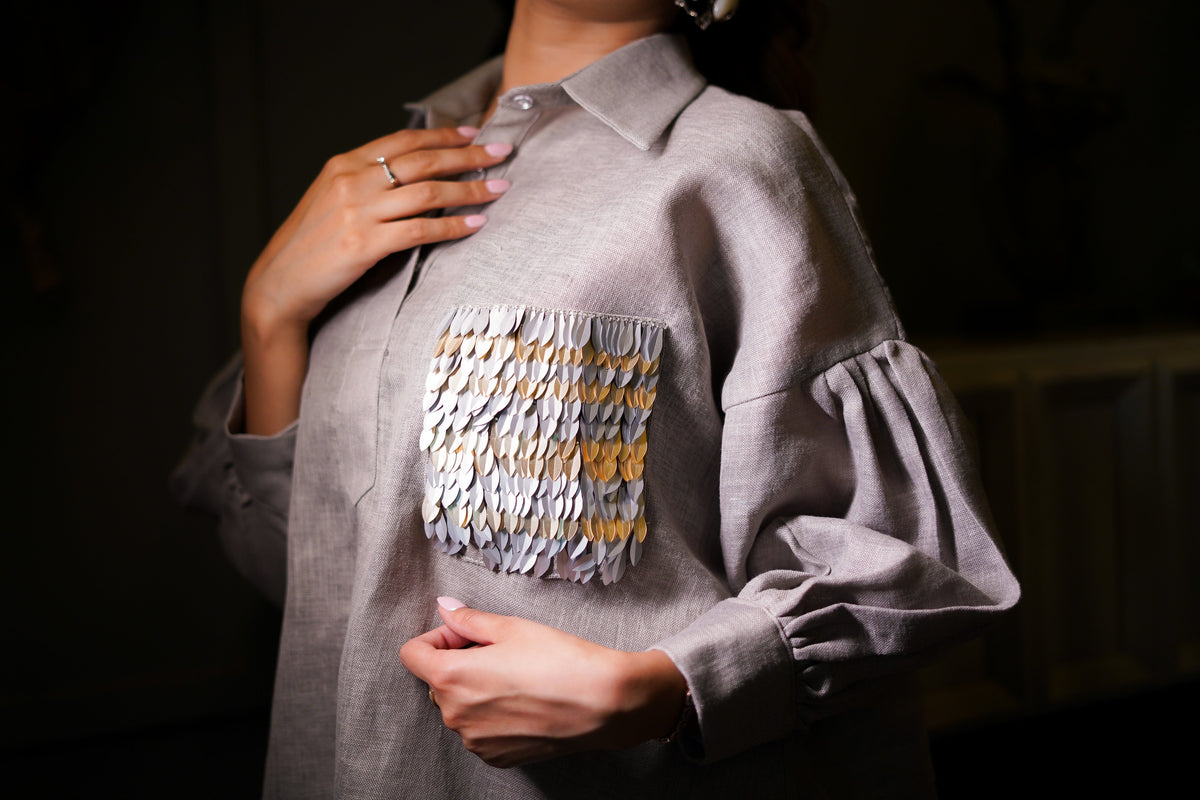 Grey oversized linen shirt dress – photo 4