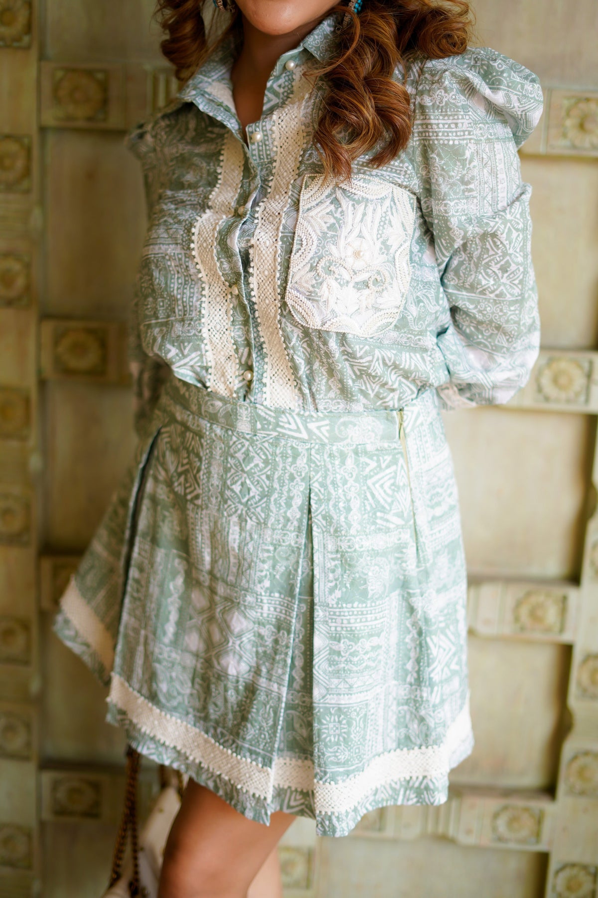 Printed Cotton Co-ord set with hand embroidered Pocket – photo 4