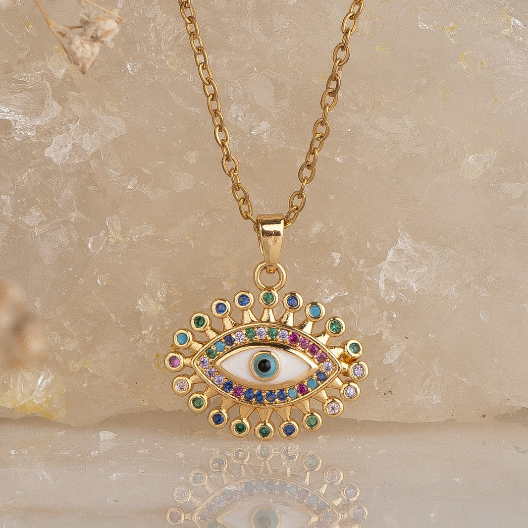 Vintage Multistone Evil Eye Pendant with Necklace – photo 2