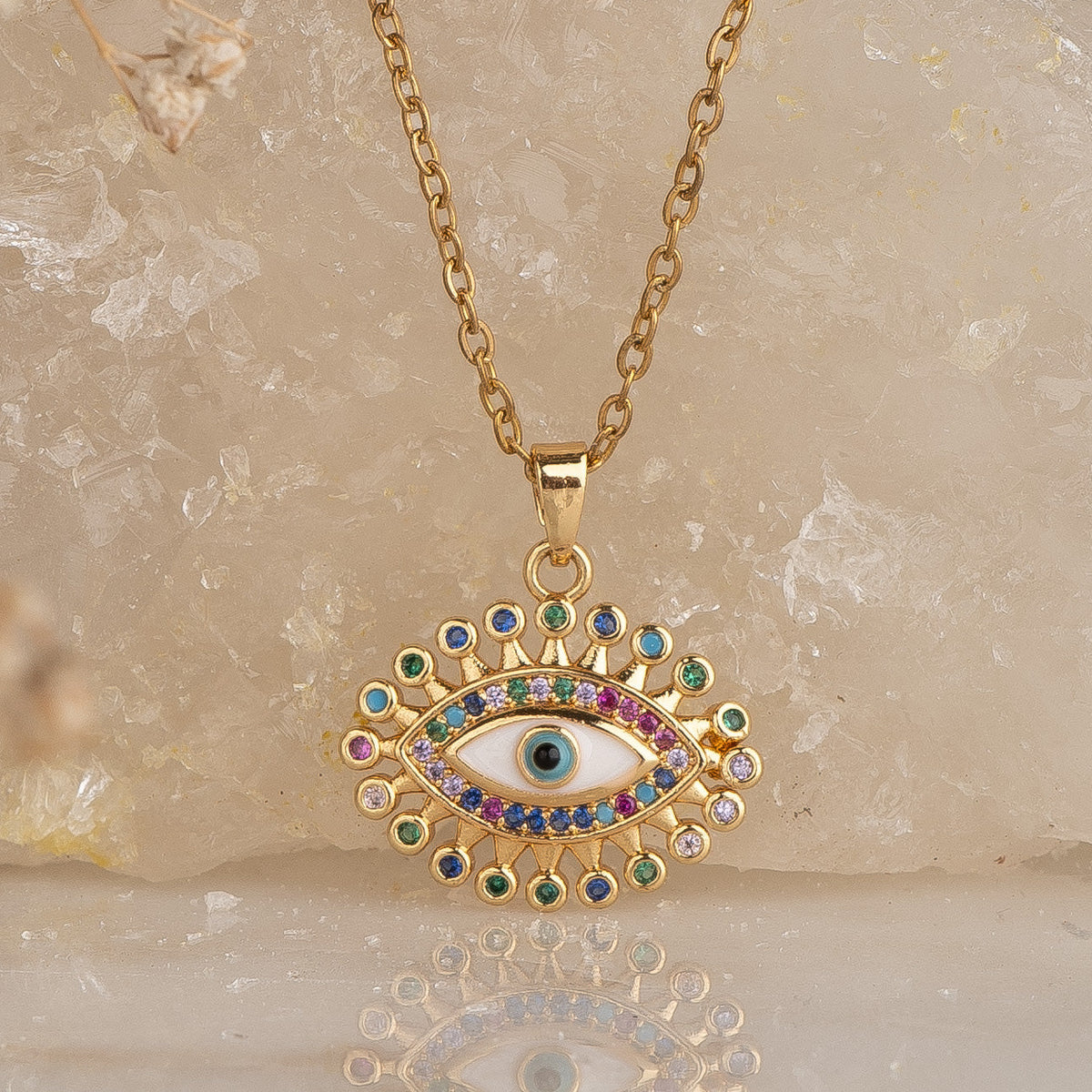 Vintage Multistone Evil Eye Pendant with Necklace – photo 2