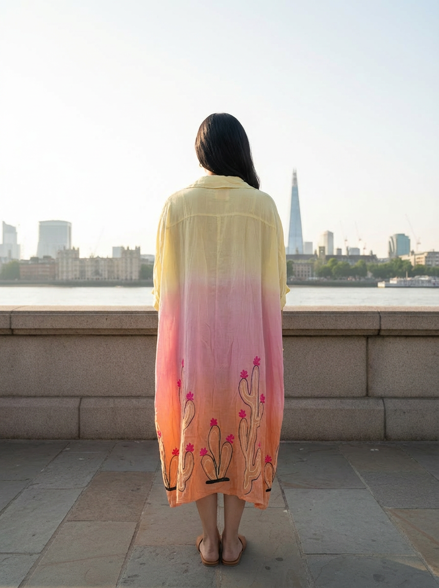 Sundown Bloom Hand-Embroidered Flow Dress