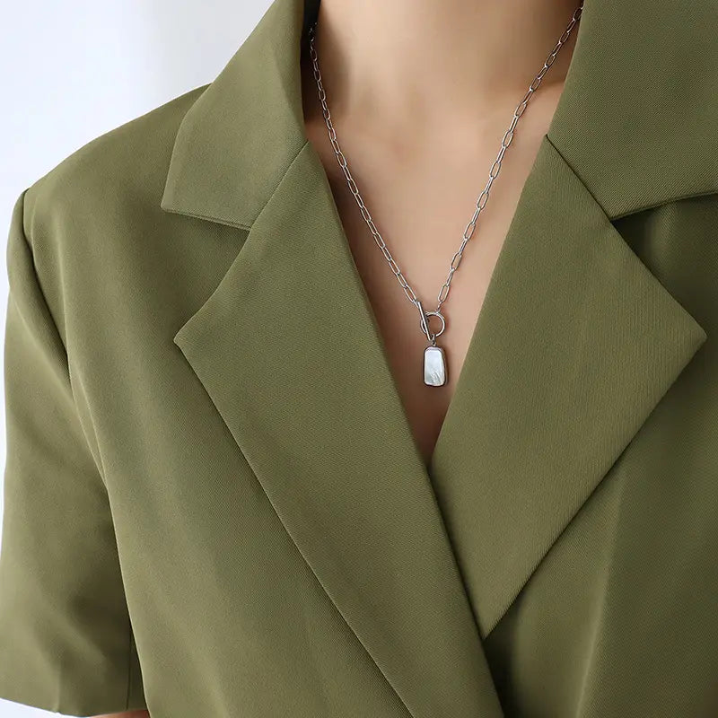 White Shell Pendant with Chain – photo 1