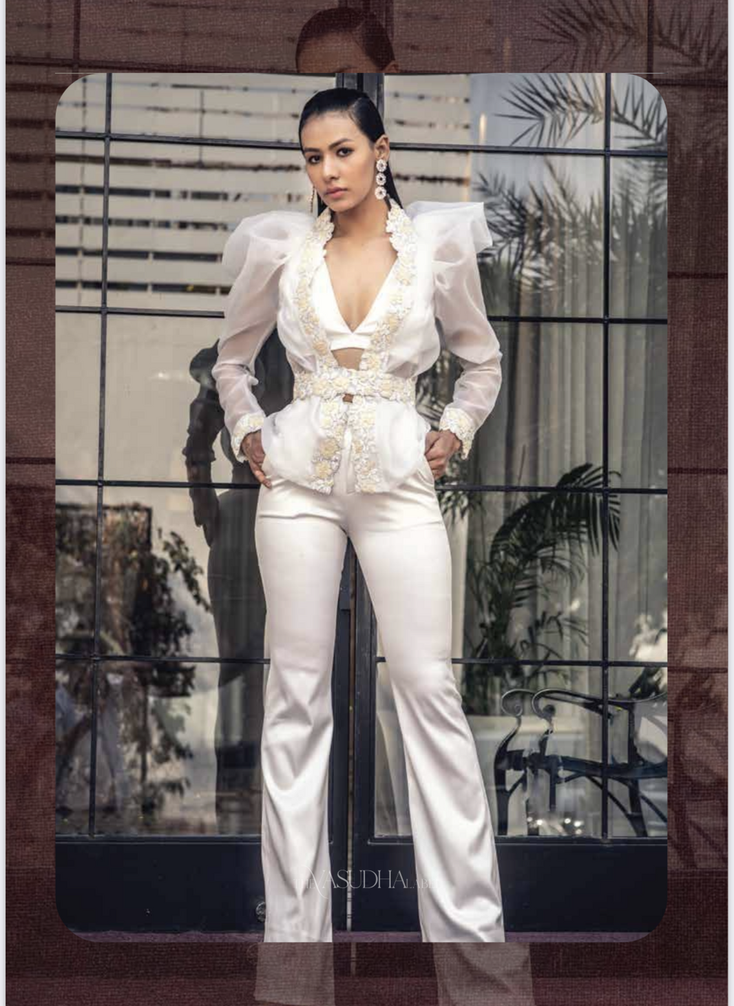 Organza Balloon Sleeves Sheer Blazer with hand embroidery – photo 2