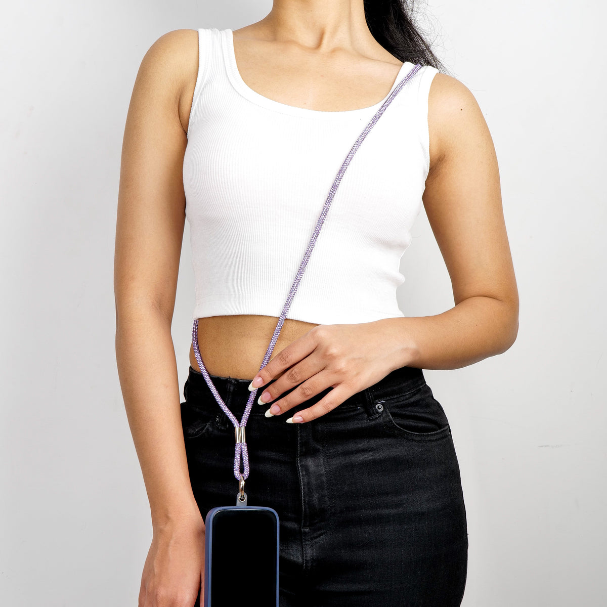 Glitter Lanyard - Lavender – worn by a model