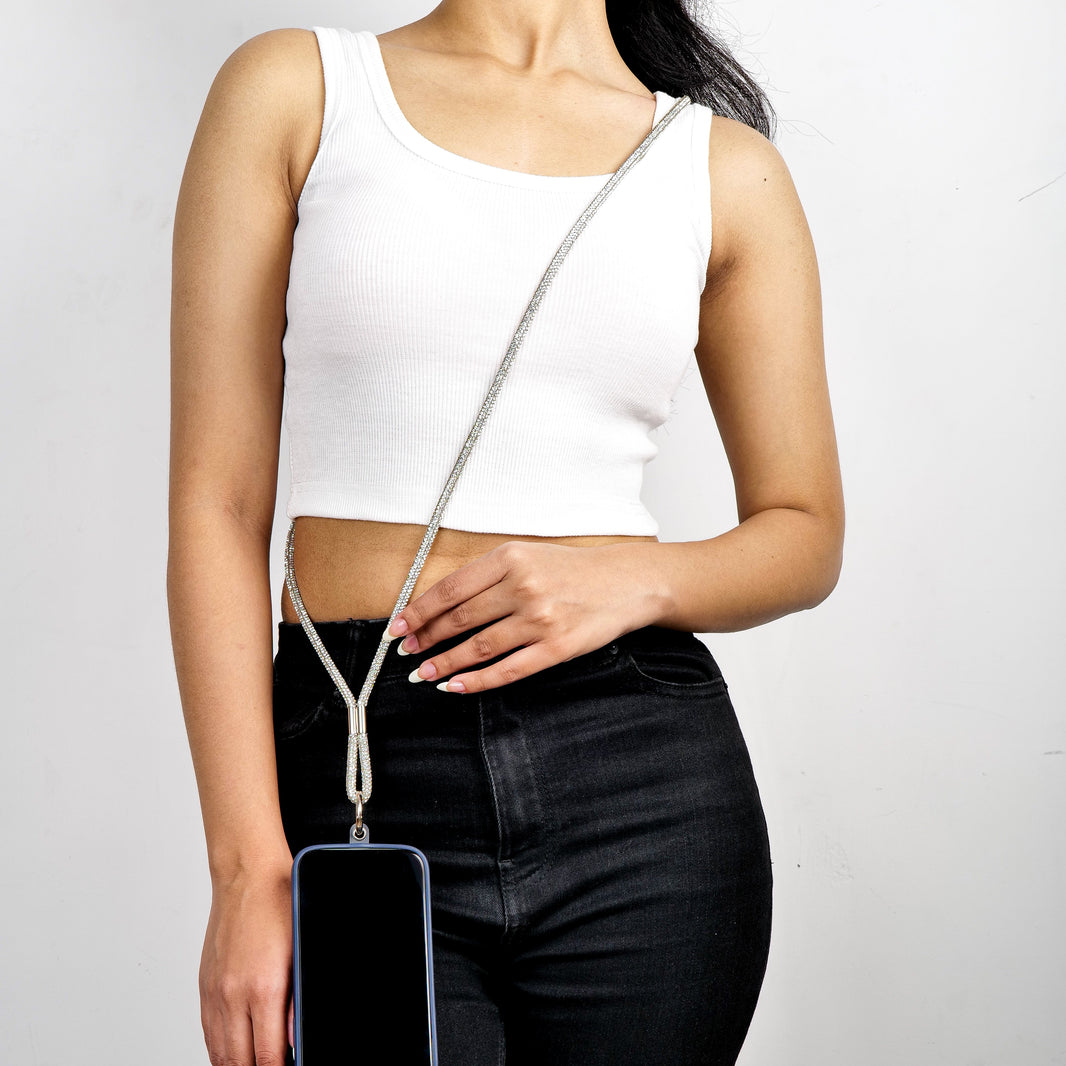 Glitter Lanyard - Silver – worn by a model