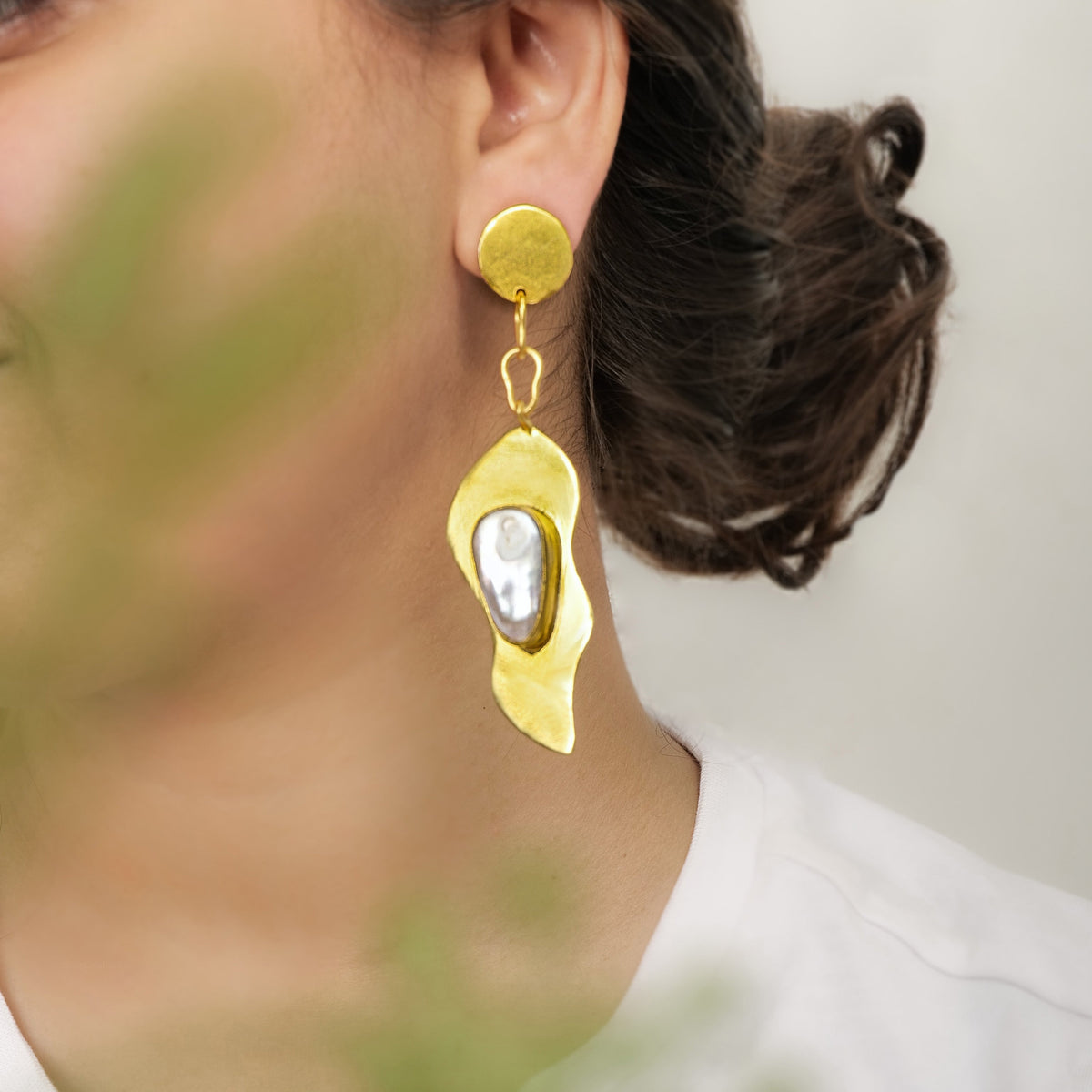 Pearl Abstract Earrings – worn by a model