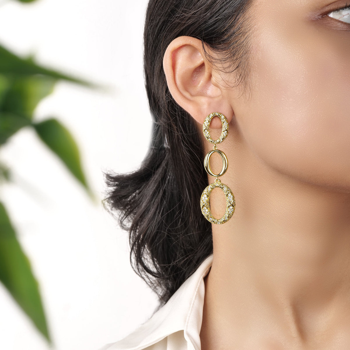 Triple Oh Danglers – worn by a model