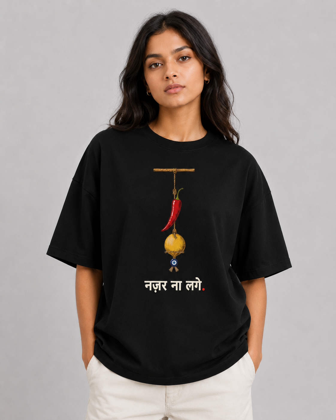 Mirchi Nazar Totka Oversized T-Shirt