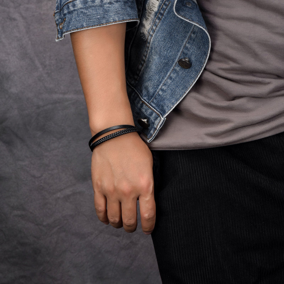Black Two Layered Leather Bracelet for Men – photo 3