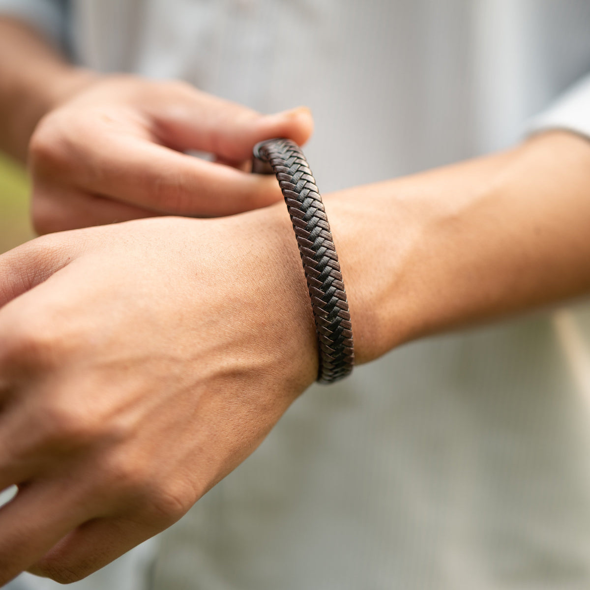 Two Tone Leather Bracelet for Men – photo 1