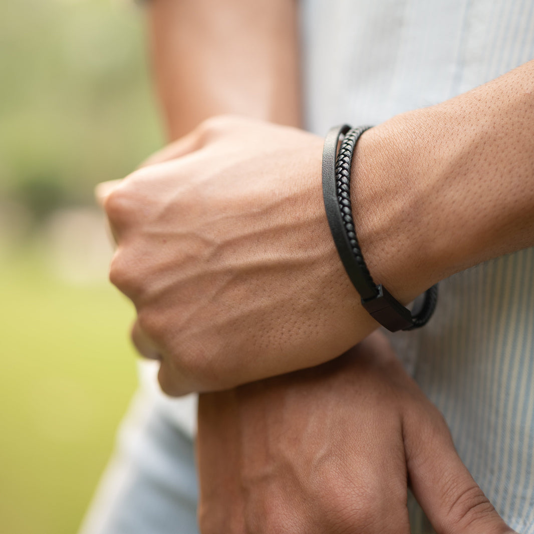 Black Two Layered Leather Bracelet for Men – photo 1