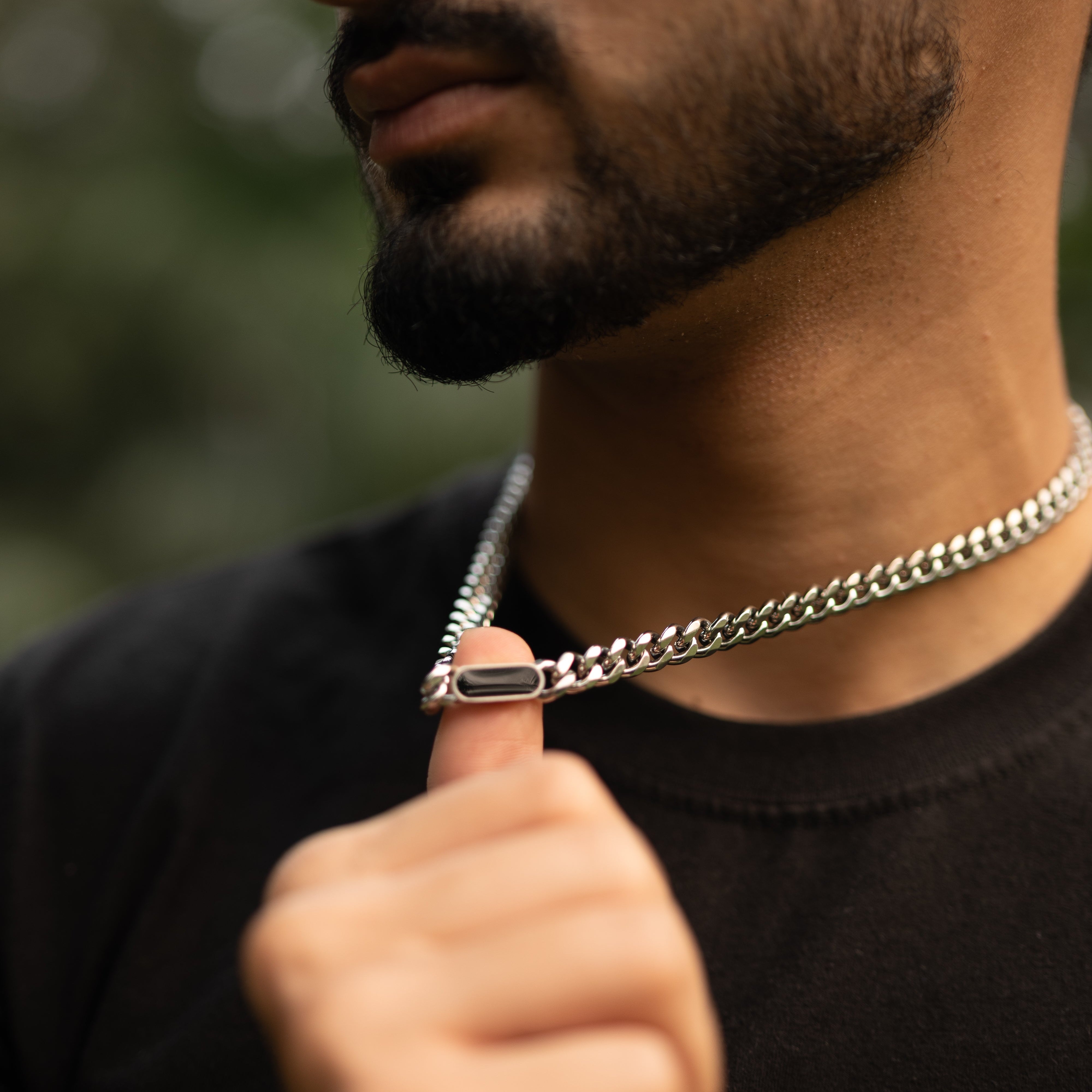 Silver Curb Chain with Stone for Men