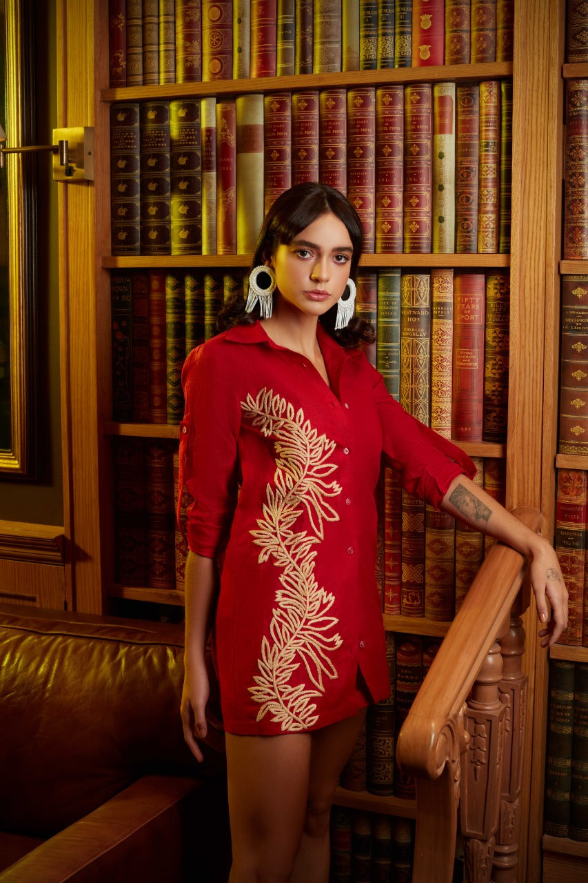 Red Kashida Hand Embroidered Co-ord Set