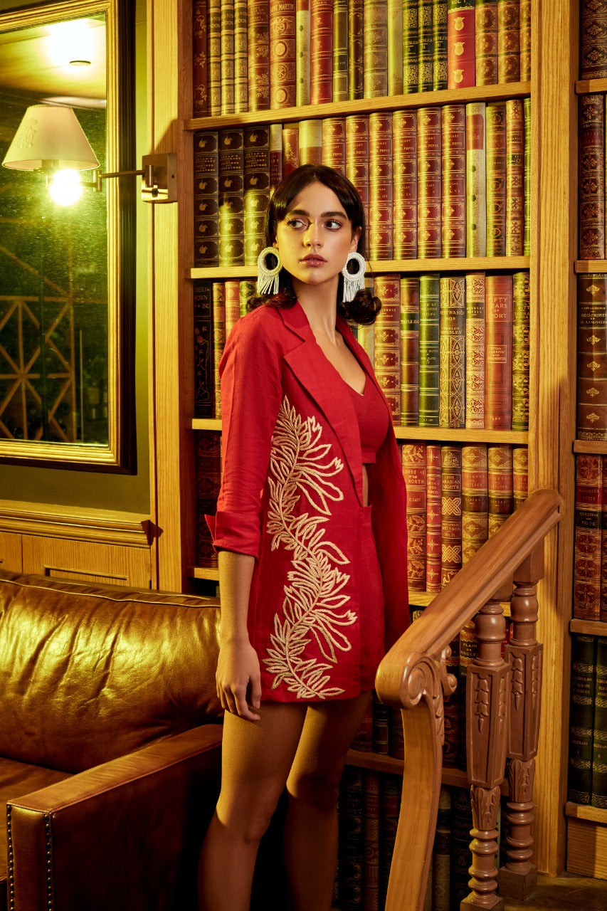 Red Kashida Hand Embroidered Co-ord Set – photo 1