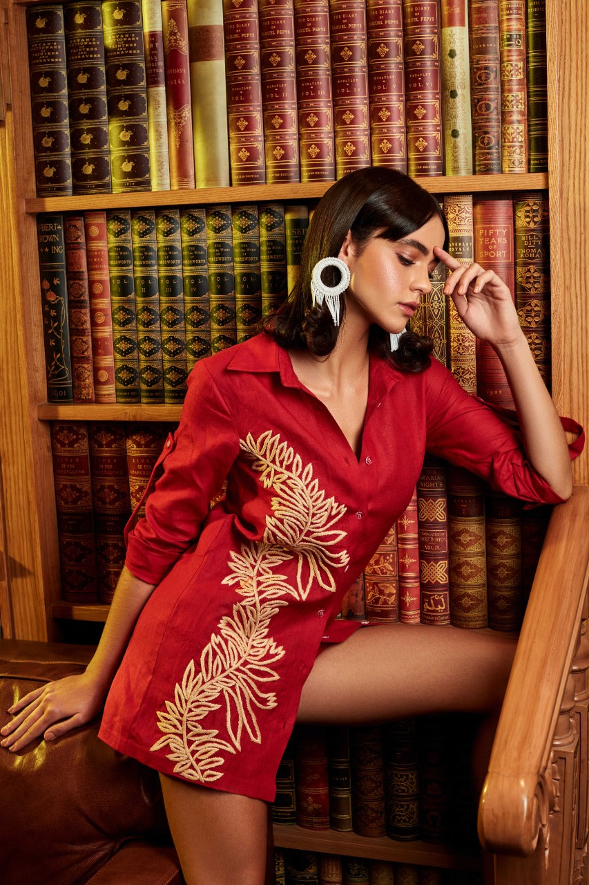 Red Kashida Hand Embroidered Co-ord Set – photo 3